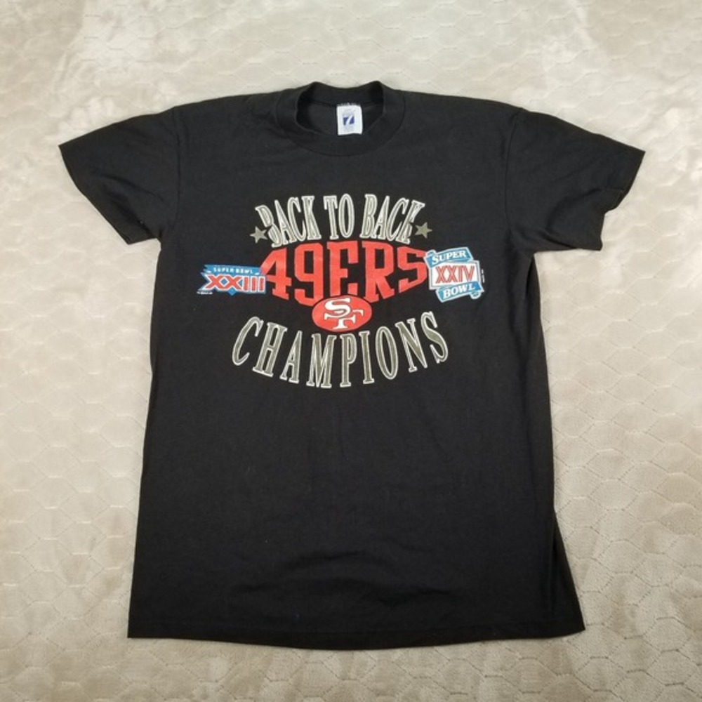 VTG 1989 San Francisco 49ers Back To Back Super Bowl XXIII XXIV Shirt Lg Logo 7